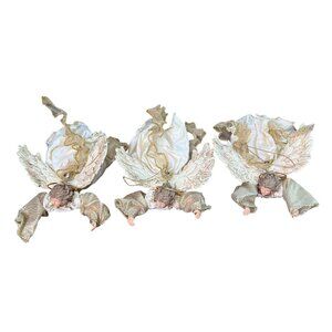 Vintage Gold & Cream Angel Ornaments Set of 3 With Resin Wings & Gilded Details